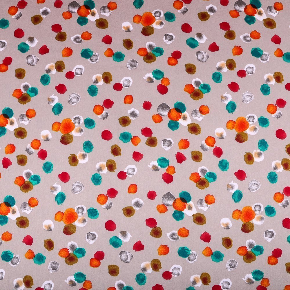 Tissu Satiné Gris Tâches rondes Multicolore