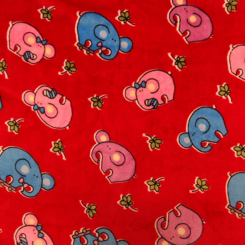 Tissu Doudou Rouge Eléphants