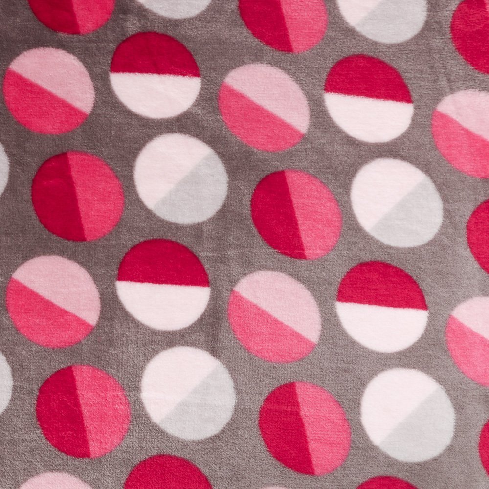 Tissu Doudou Gris Ronds Fuschia et roses