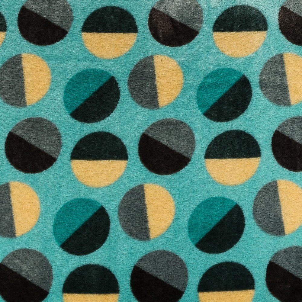 Tissu Doudou Vert emeraude Ronds Jaunes et gris