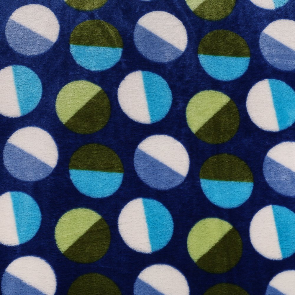 Tissu Doudou Bleu nuit Ronds Verts et bleus