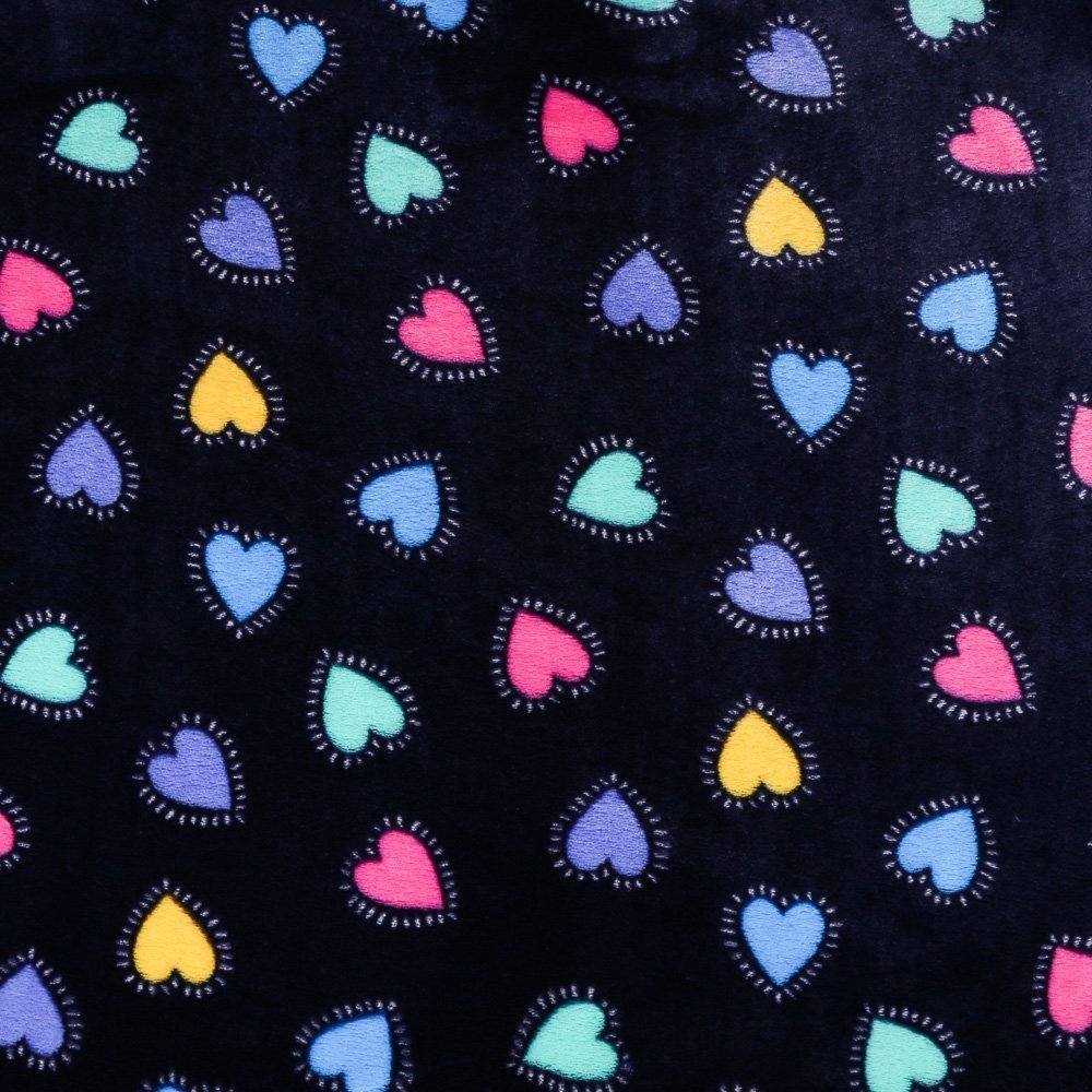 Tissu Doudou Bleu marine Coeurs Multicolore