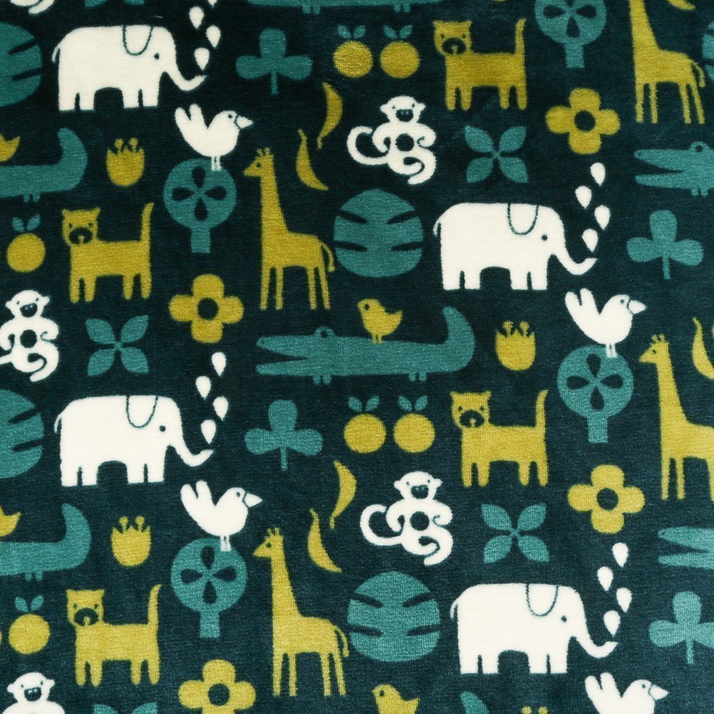 Tissu Doudou Vert foncé Crocodiles et girafes Vert anis