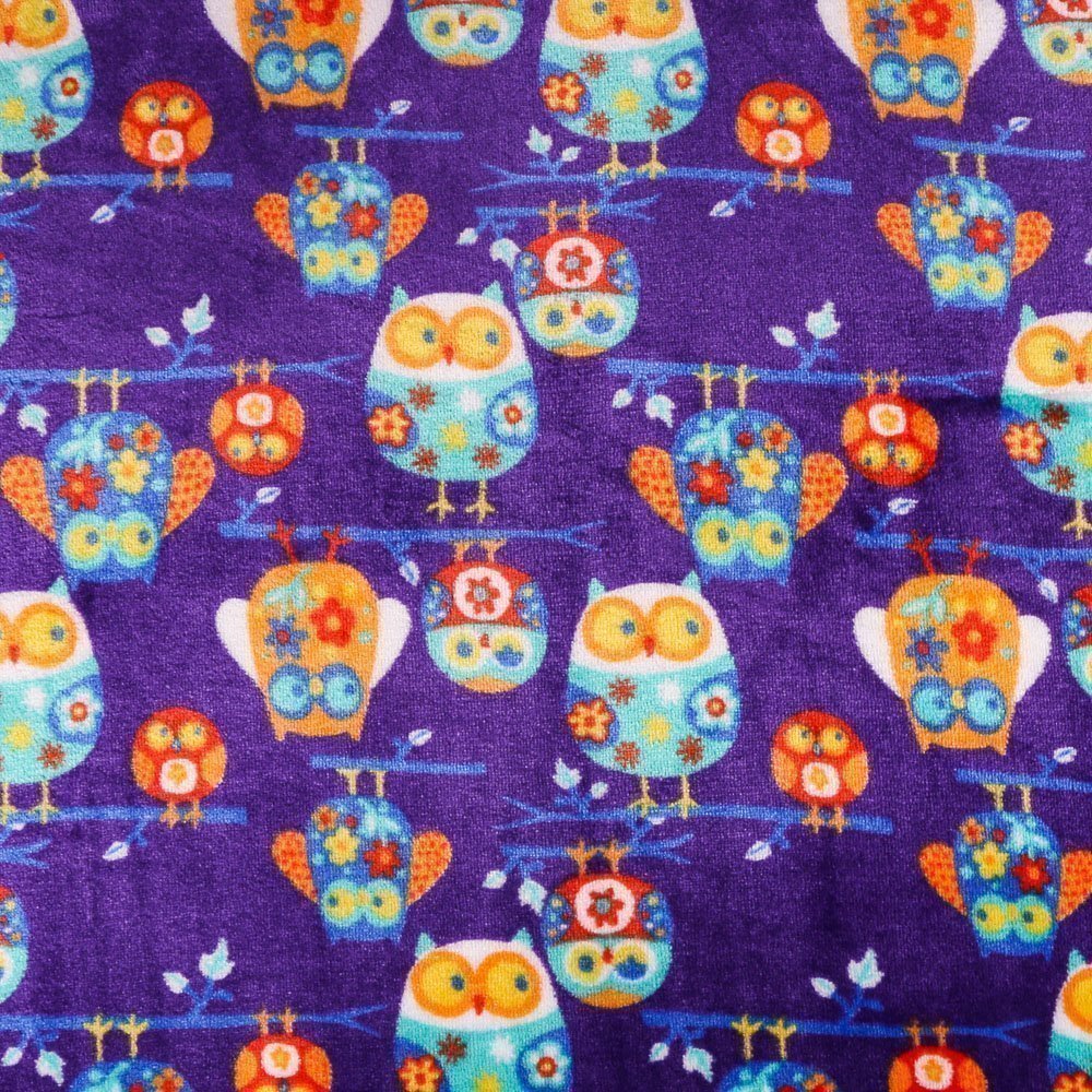 Tissu Doudou Violet Chouettes Multicolore