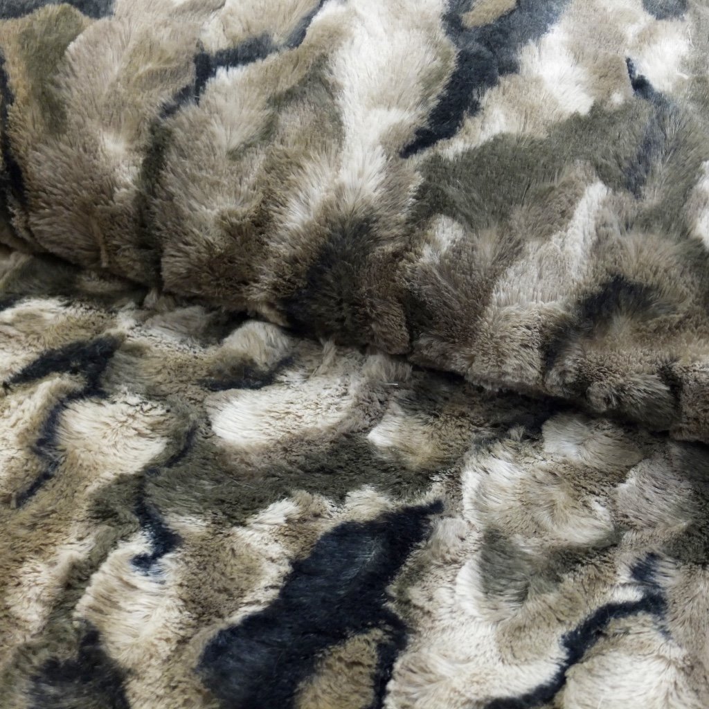 Tissu Fausse fourrure camouflage Kaki