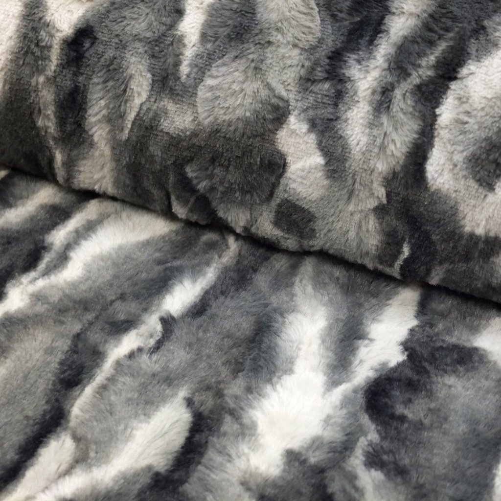 Tissu Fausse fourrure camouflage Gris