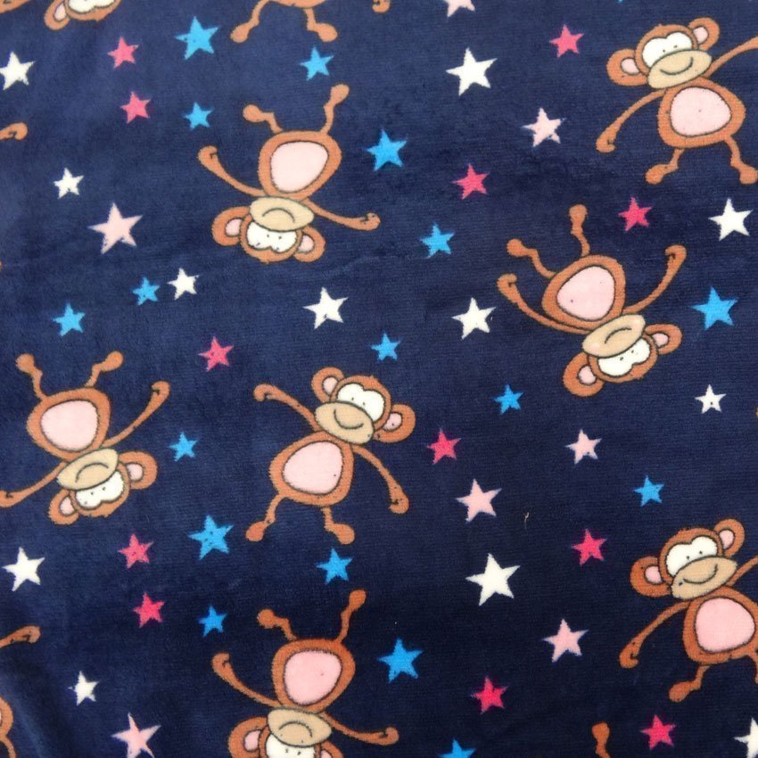 Tissu Doudou Singes espiègles Bleu nuit