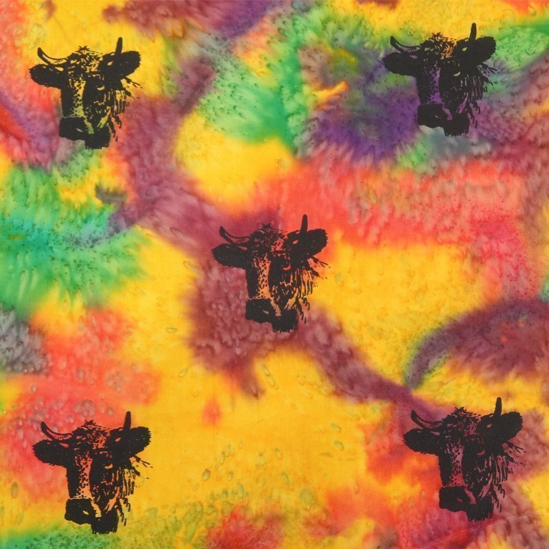 Tissu Batik Multicolore Vaches noirs