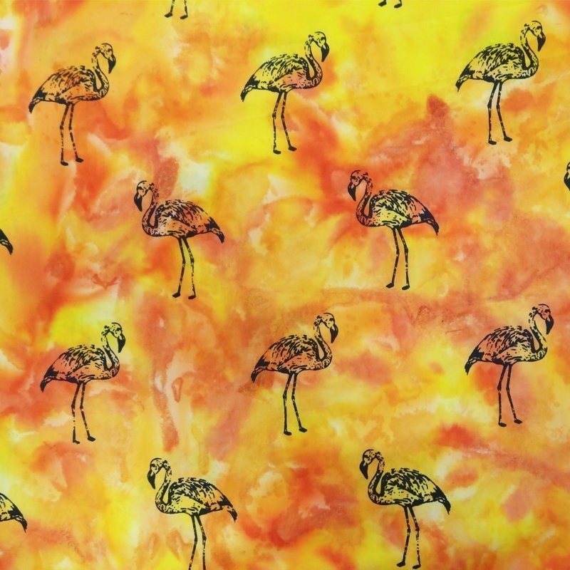 Tissu Batik Orange Flamants noirs