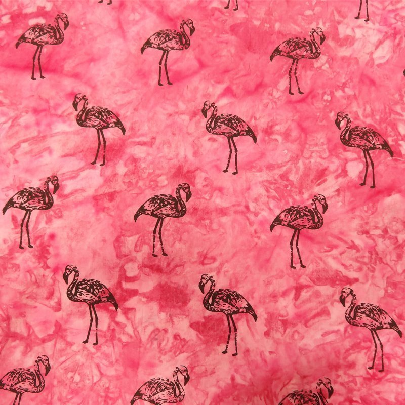 Tissu Batik Rose Flamants noirs