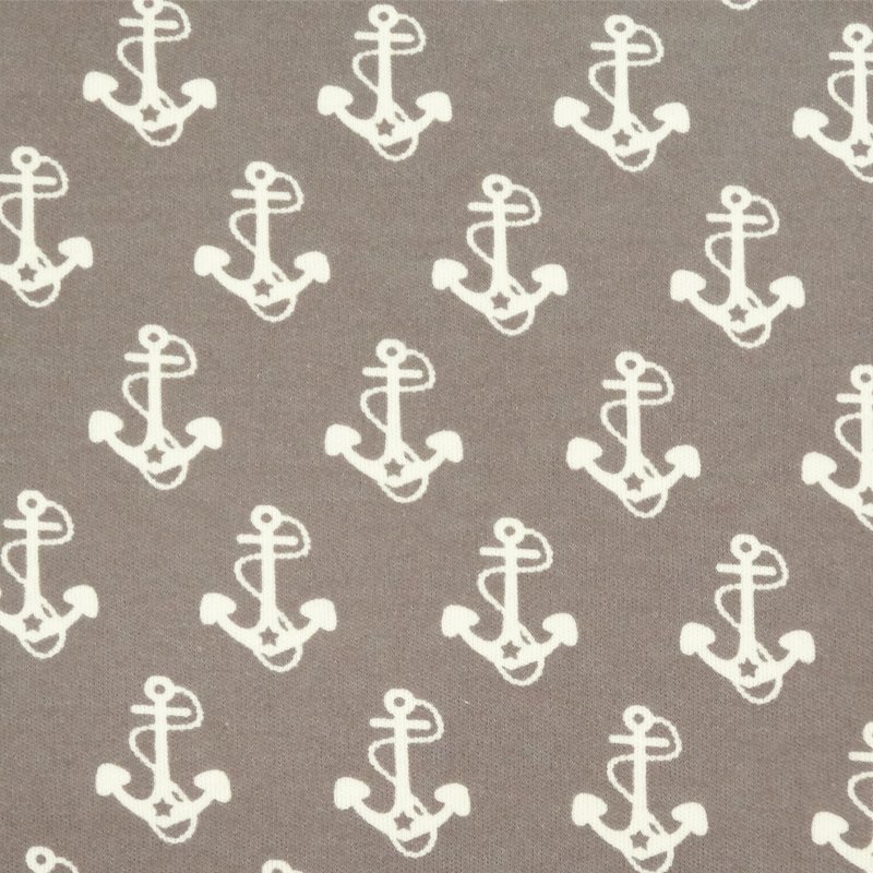 Tissu Jersey Coton Taupe Ancres blanches