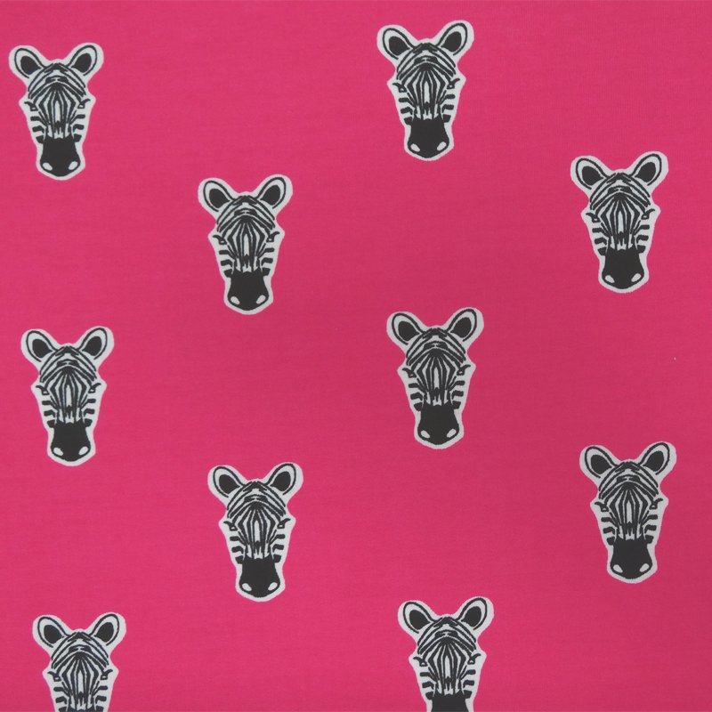 Tissu Jersey Coton Fushia Zèbres noirs