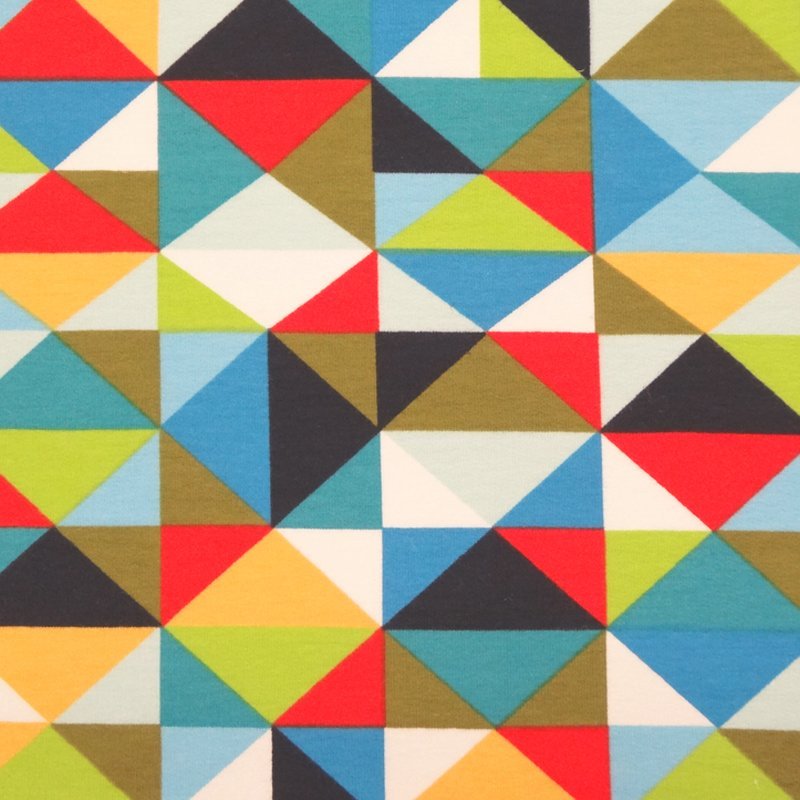 Tissu Jersey Coton Multicolore Triangles rouges et verts