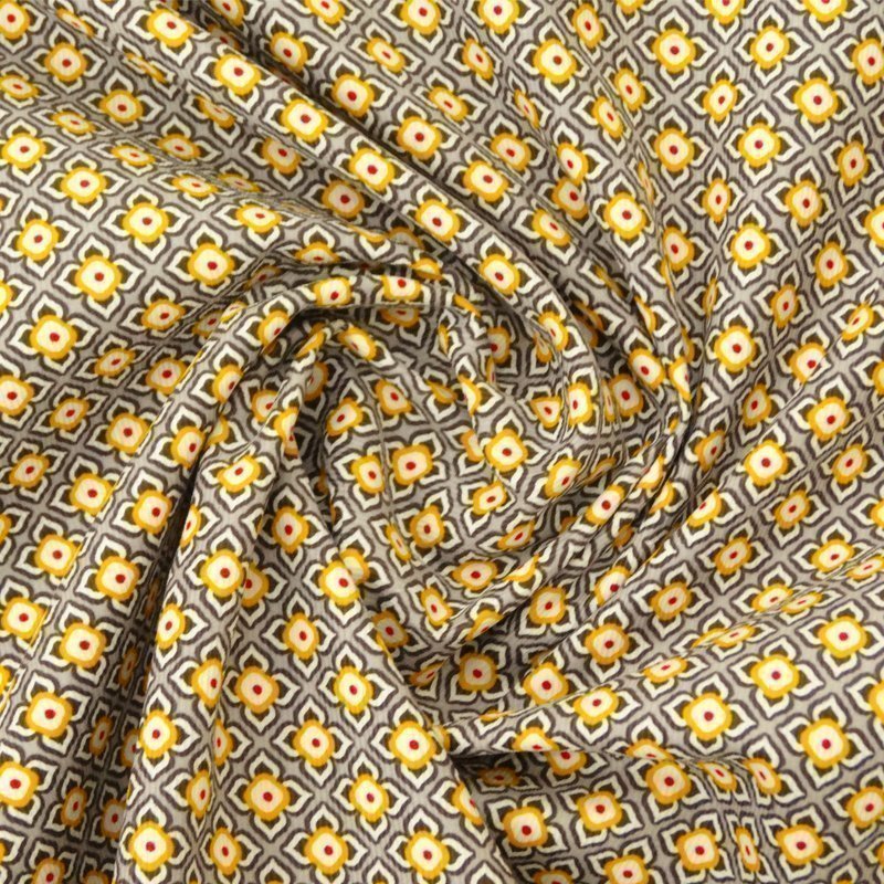 Tissu Velours milleraies Gris Fleurs jaunes et grises