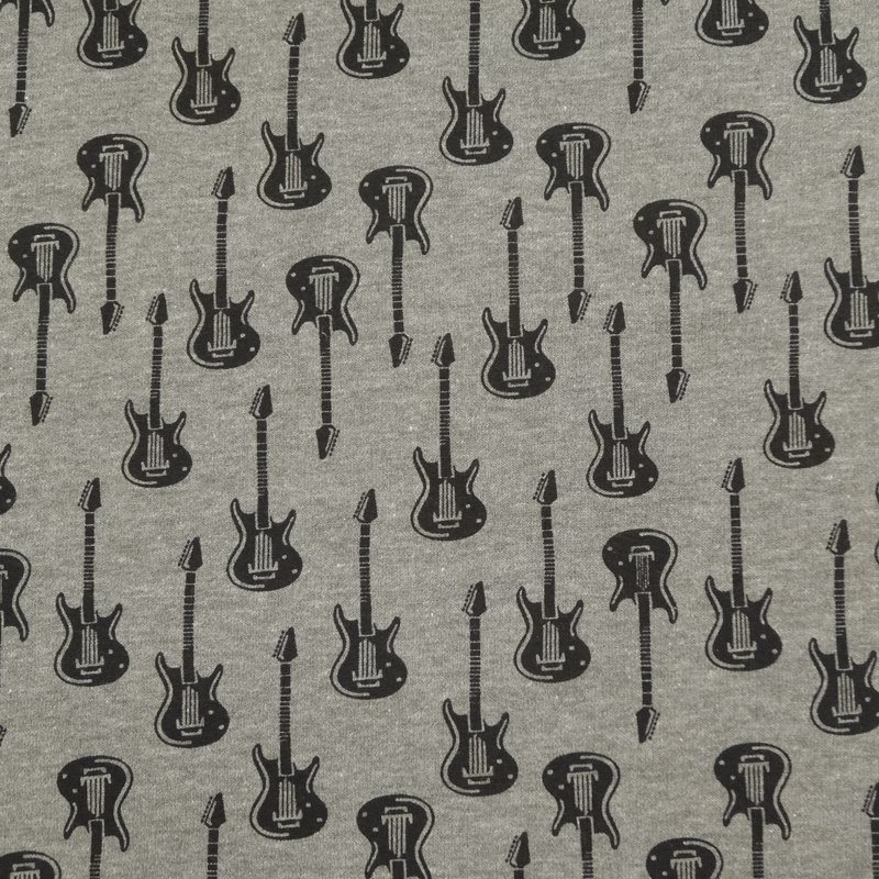 Tissu Sweat Gris Guitares noires