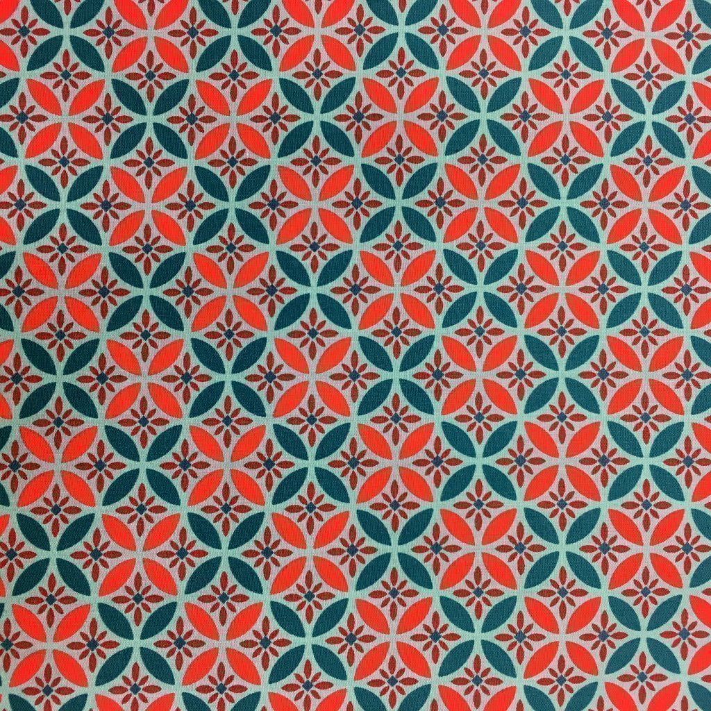 Tissu Coton imprimé Bleu ciel Fleurs Rouges et bleues