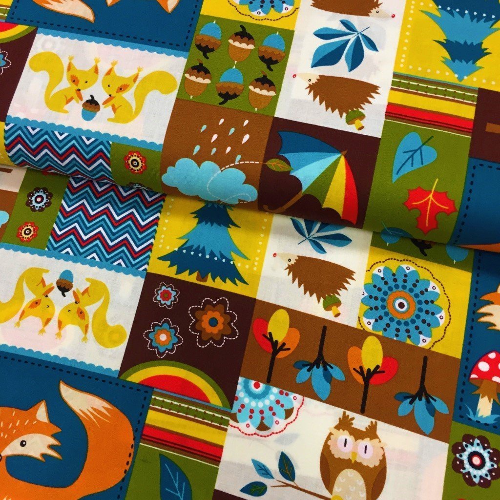 Tissu Popeline imprimée Beige Forêt enchantée Multicolore