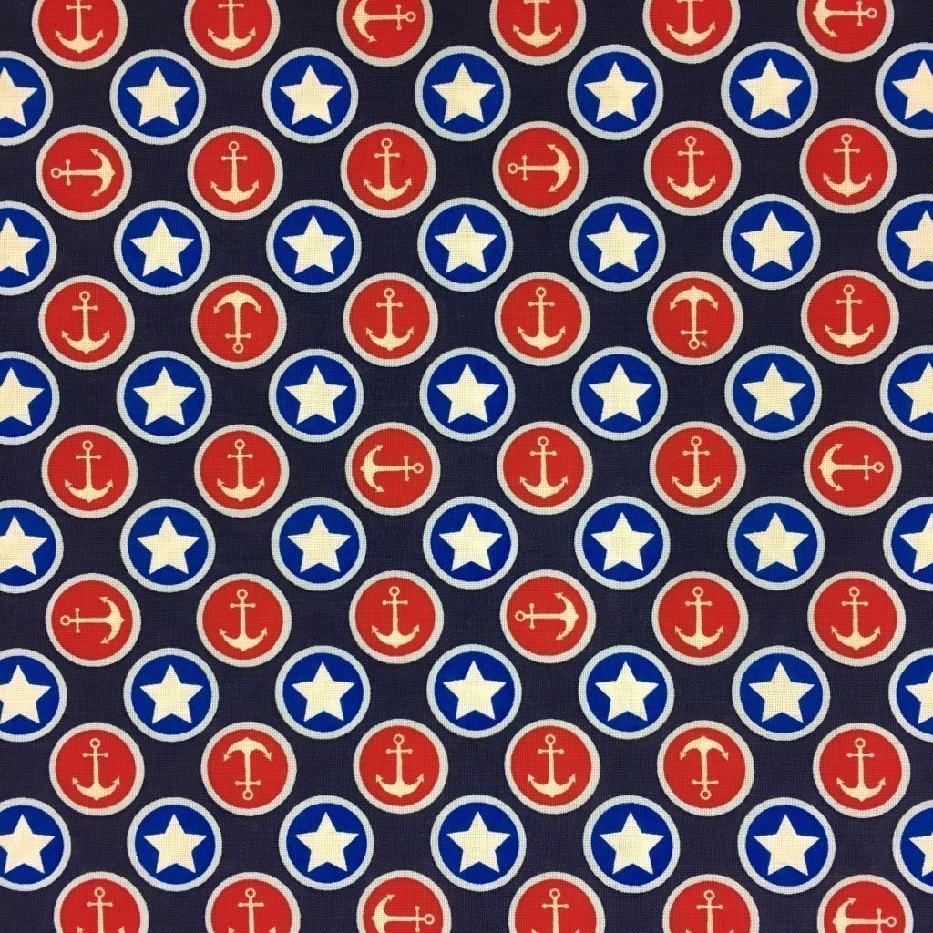 Tissu Coton imprimé Bleu marine Ancres Rouges