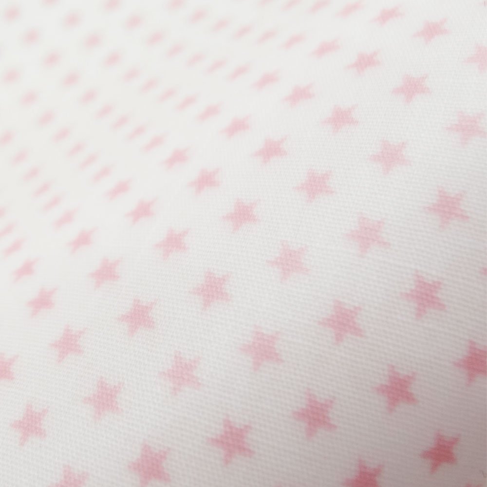 Tissu Coton Enduit Blanc Etoiles roses