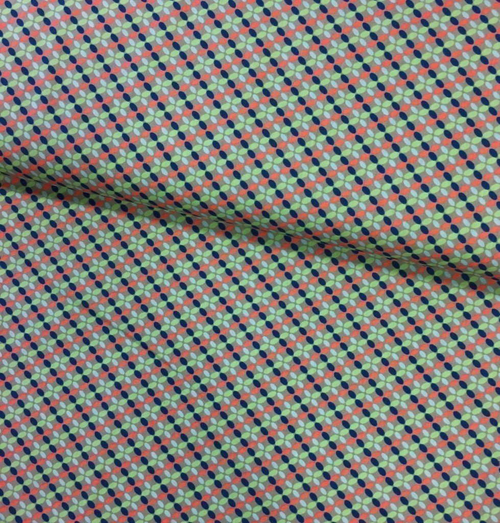 Tissu Popeline imprimée Taupe Fleurs Vertes et bleues