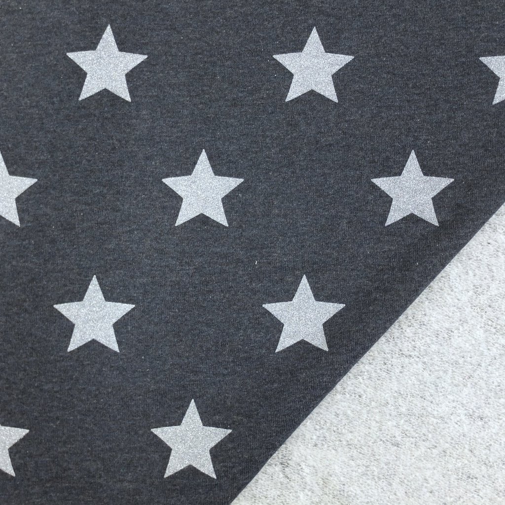 Tissu Sweat Bleu marine chiné Etoiles bleues ciel à paillettes