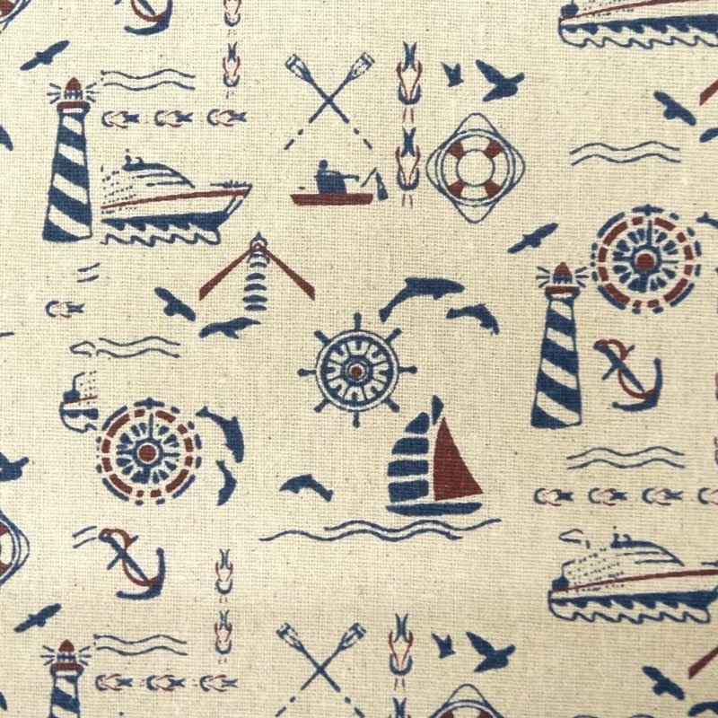 Tissu Toile Coton Beige Bateaux et phares