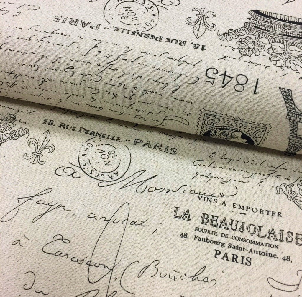 Tissu Toile De Coton Beige Cartes Postale Noirs