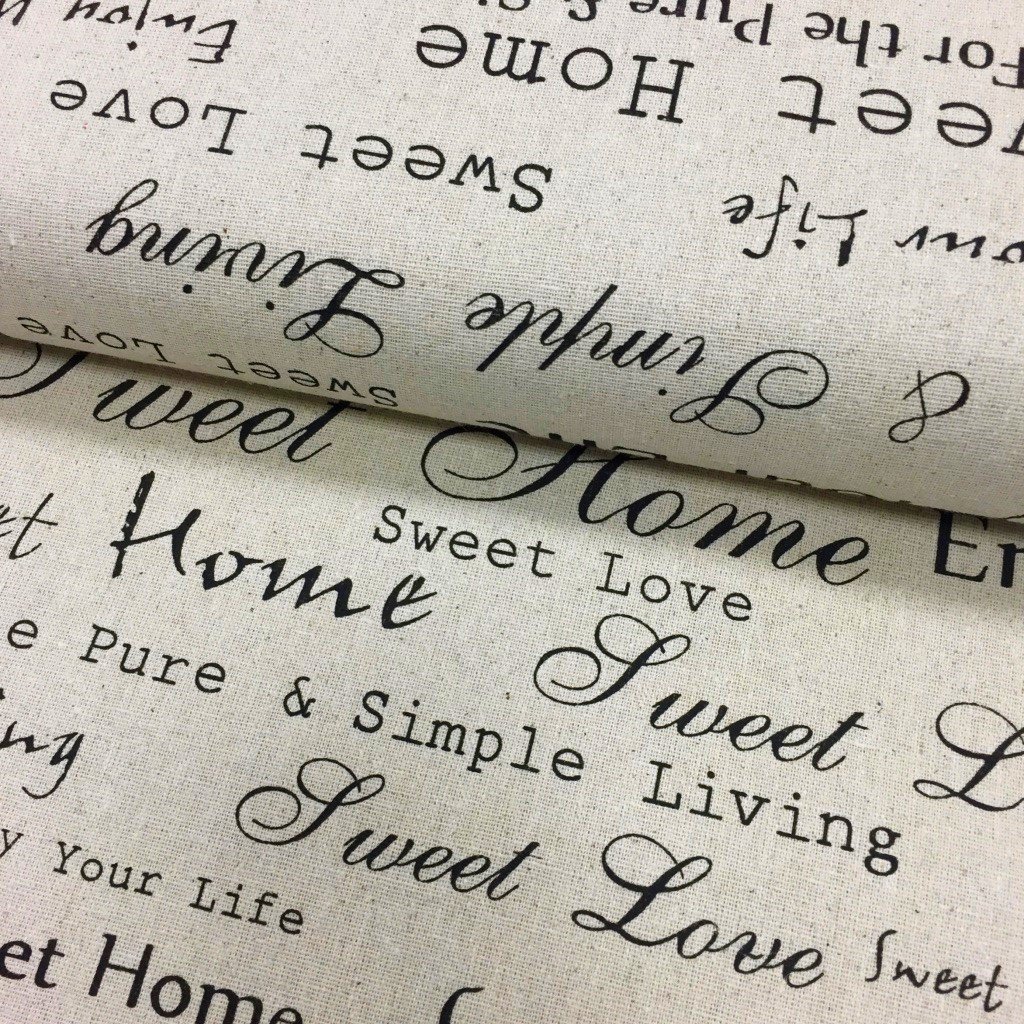 Tissu Toile De Coton Beige Home & Love Noir