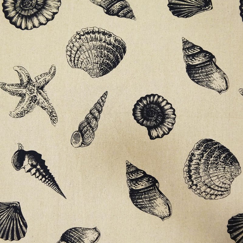 Tissu Toile Coton Beige Coquillages et étoiles de mer