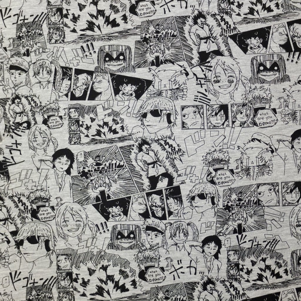 Tissu Jersey Gris chiné BD Manga noires