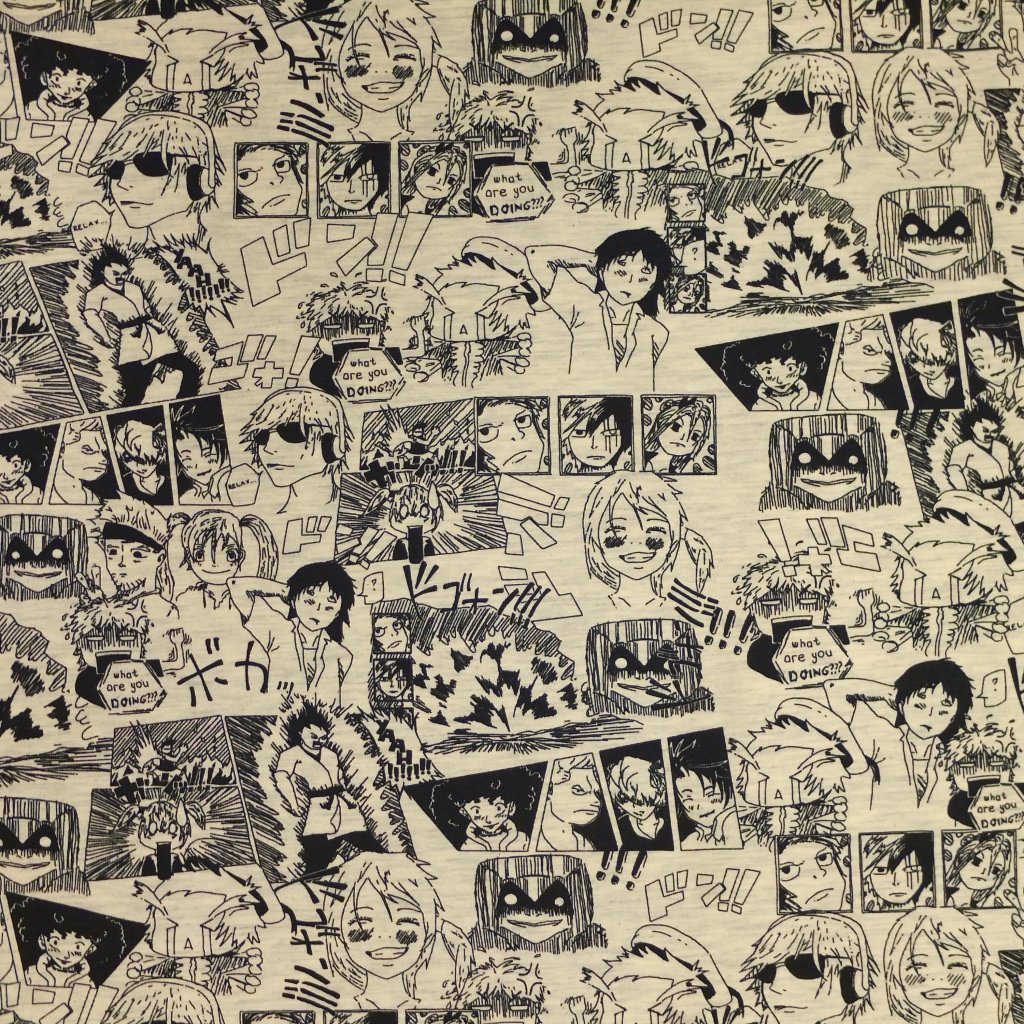 Tissu Jersey Beige chiné BD Manga noires