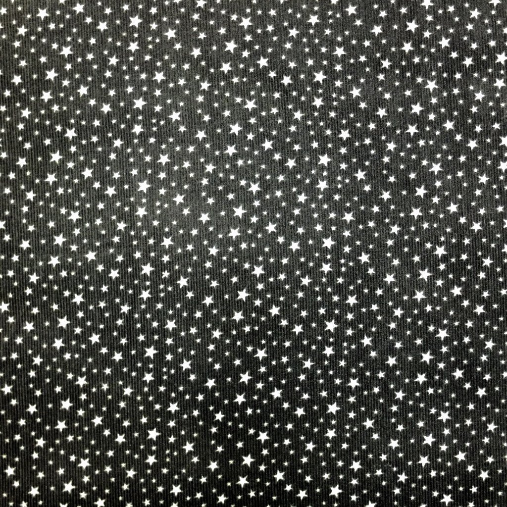 Tissu Velours milleraies Gris foncé Etoiles blanches