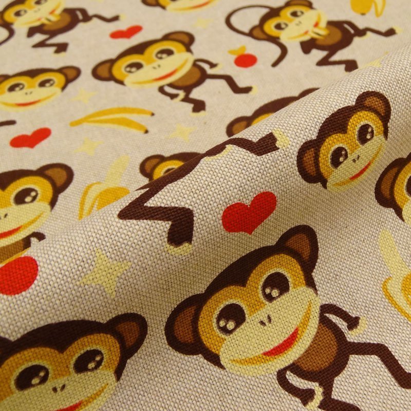 Tissu Toile Coton Beige Singes espiègles
