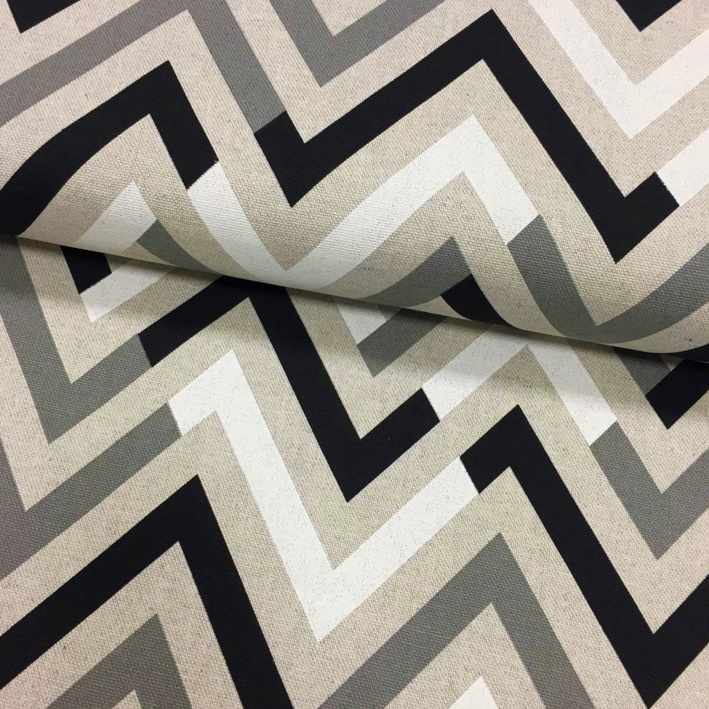 Tissu Toile De Coton Beige Motifs géométriques Noirs et gris