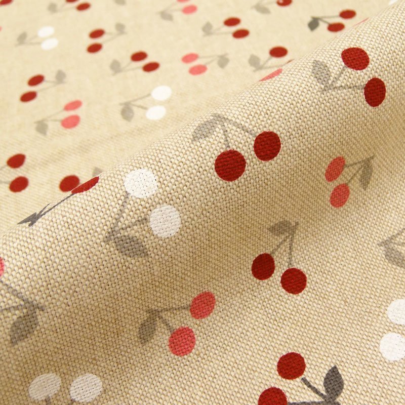 Tissu Toile Coton Beige Cerises