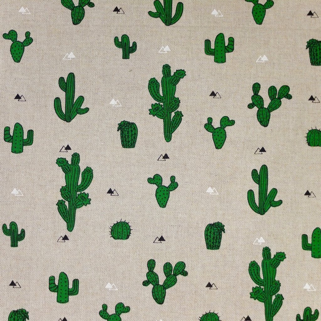 Tissu Toile coton Beige Cactus verts