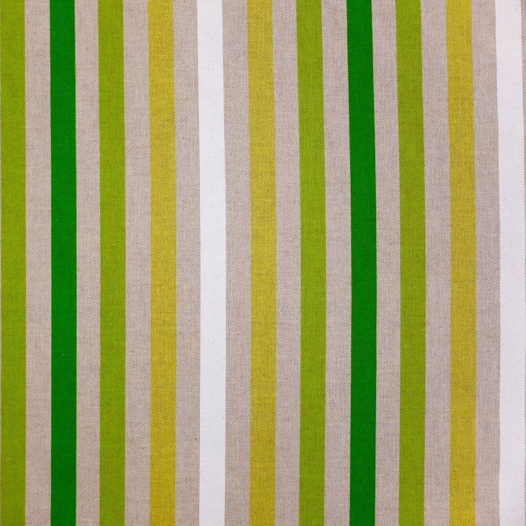 Tissu Toile coton Beige Rayures verts et blancs