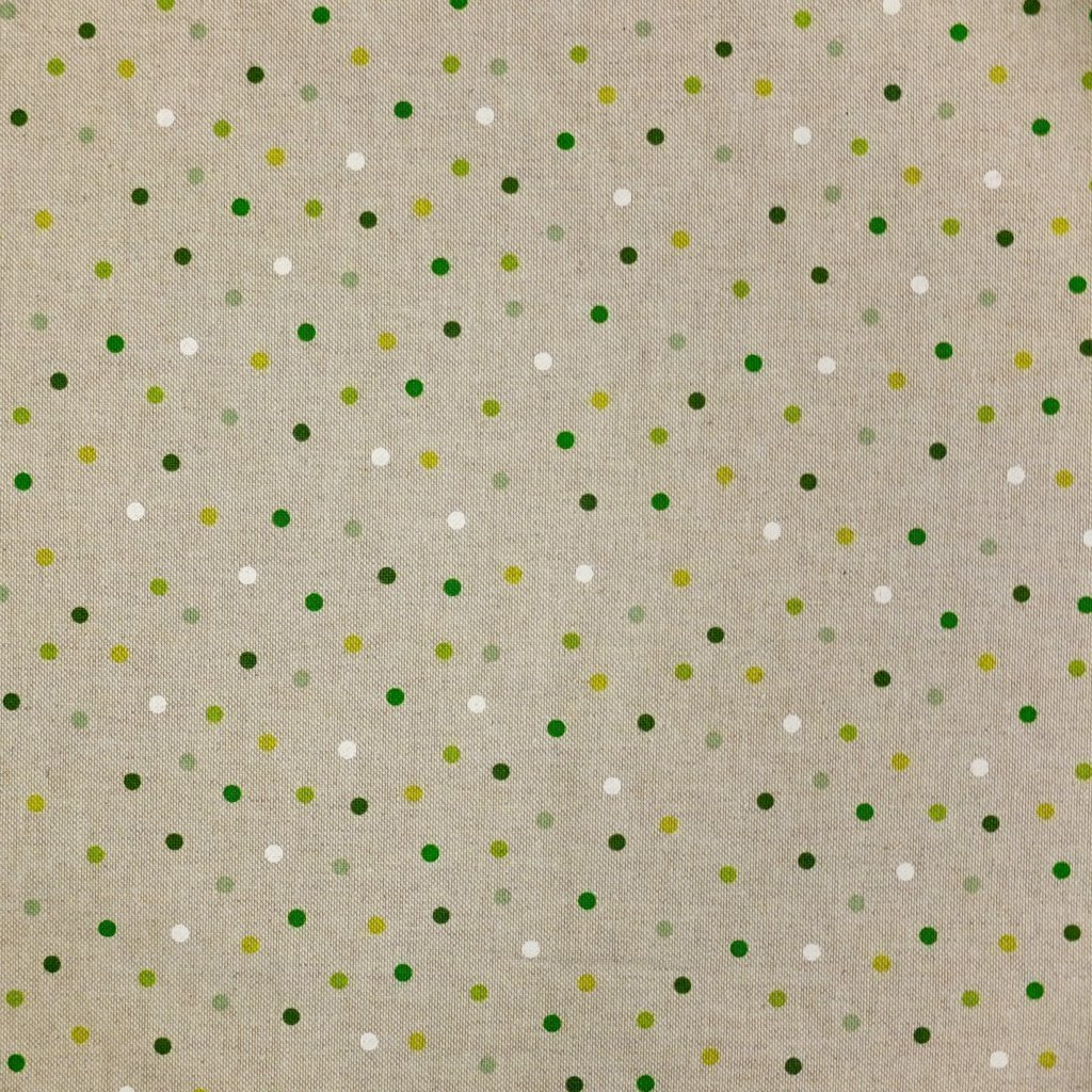 Tissu Toile coton Beige Pois verts et blancs