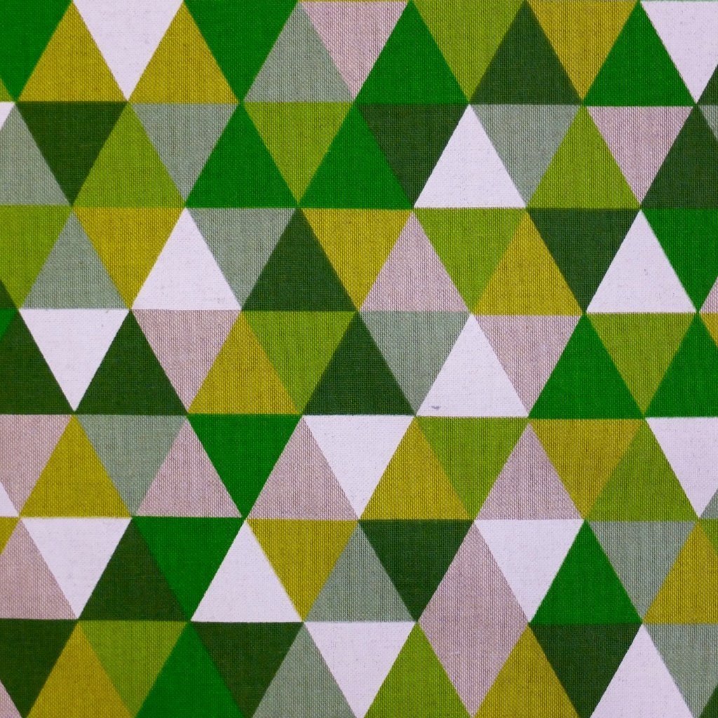 Tissu Toile coton Beige Triangles verts et blancs
