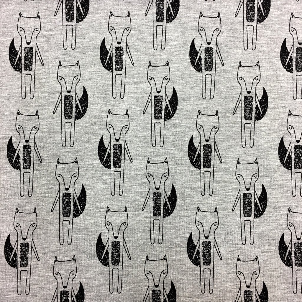 Tissu Jersey Coton Gris chiné Renards Noires