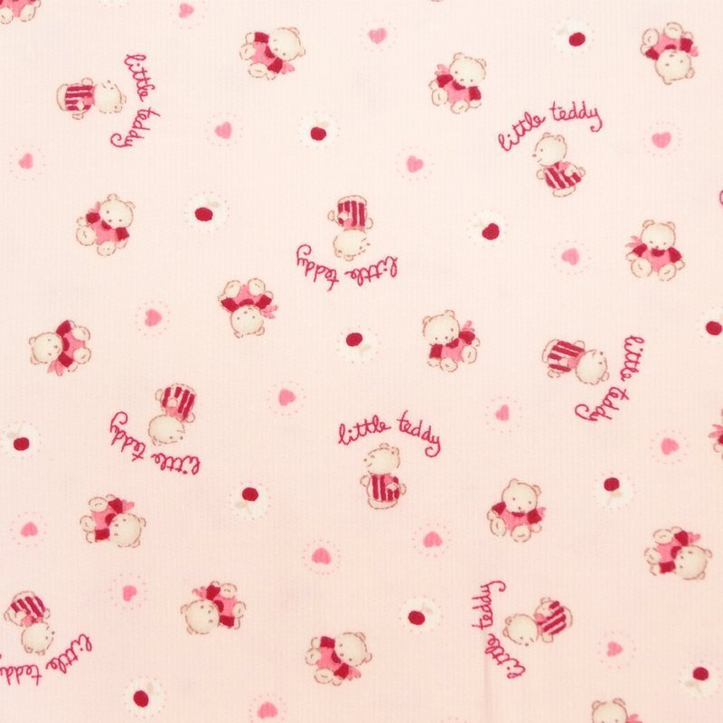 Tissu Velours milleraies Rose Nounours beiges et roses