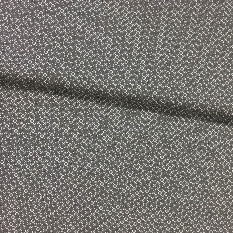 Tissu Popeline imprimée Gris Cercles Blancs