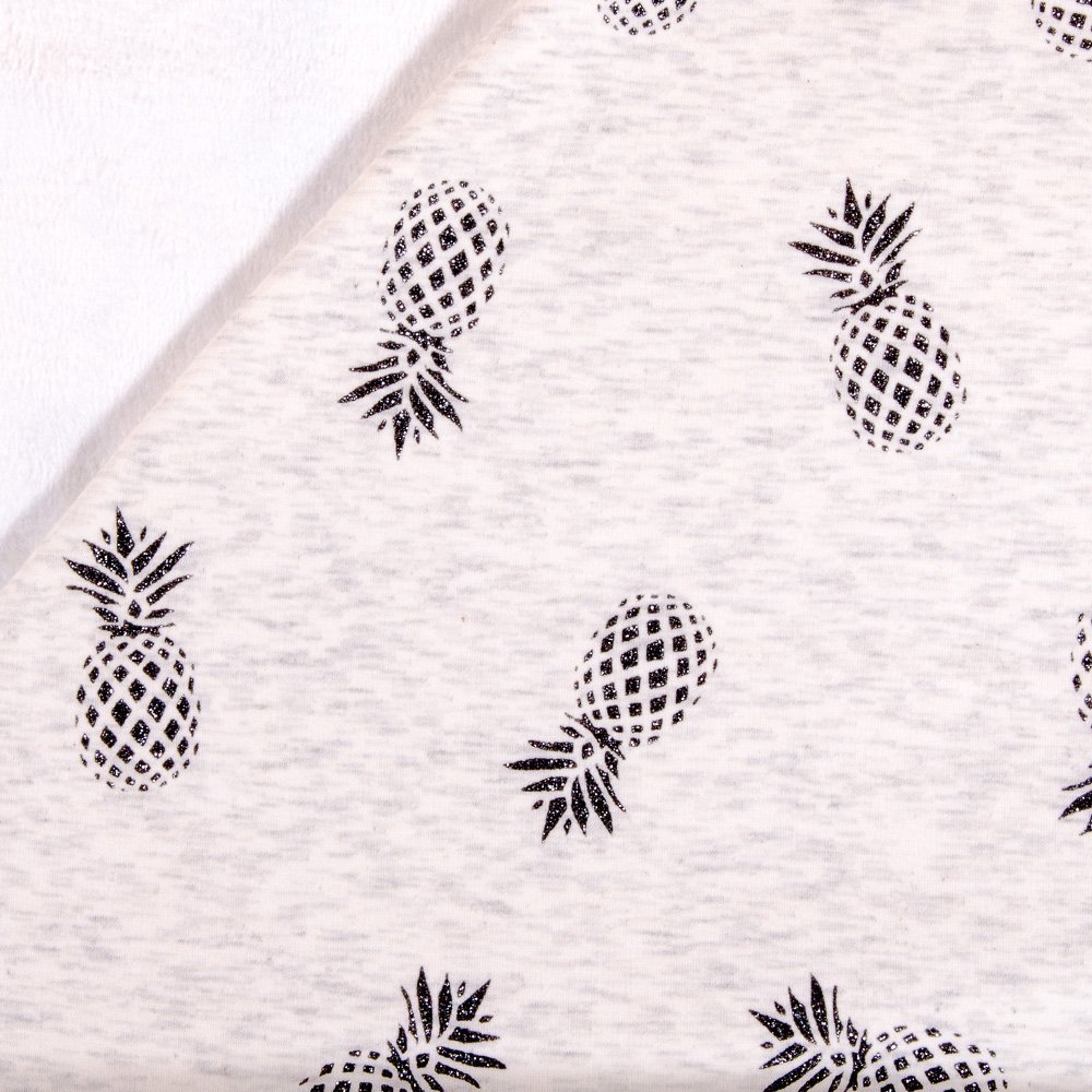 Tissu Sweat Envers Minky Gris chiné clair Ananas à paillettes Gris