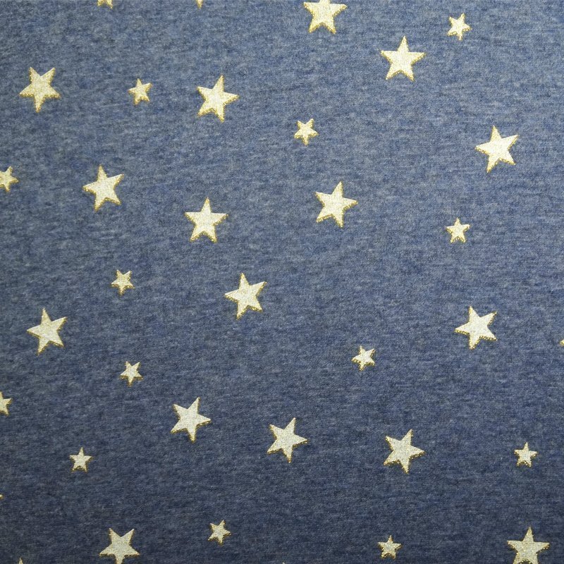 Tissu Sweat envers minky Bleu Etoiles blanches et or