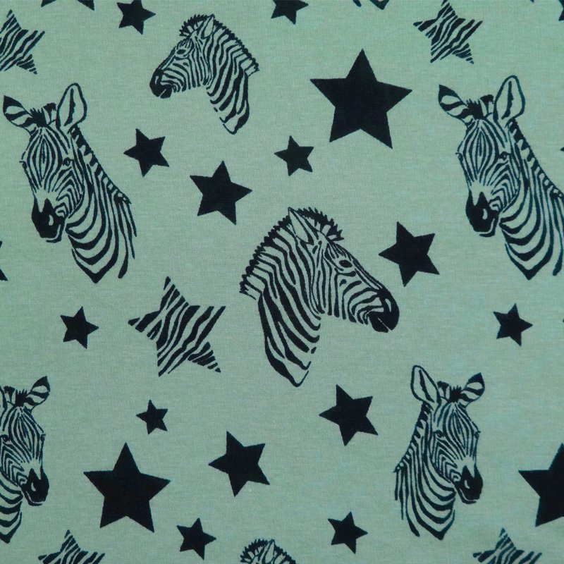 Tissu Sweat envers minky Vert Zèbres noirs