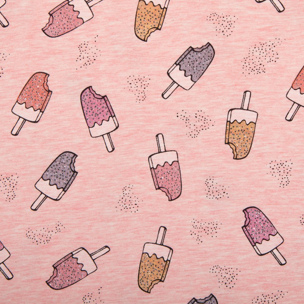 Tissu Jersey Coton Rose chiné Glaces à paillettes Multicolore