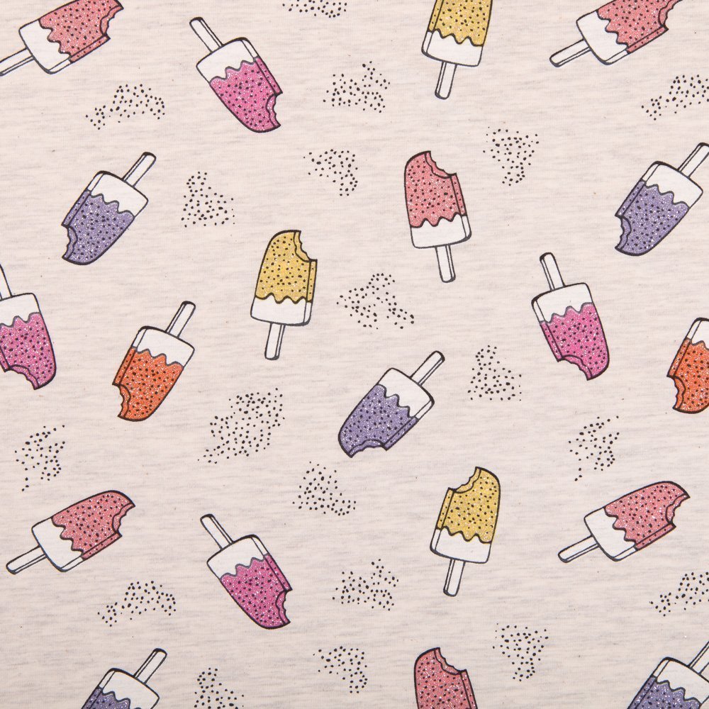 Tissu Jersey Coton Beige chiné Glaces à paillettes Multicolore