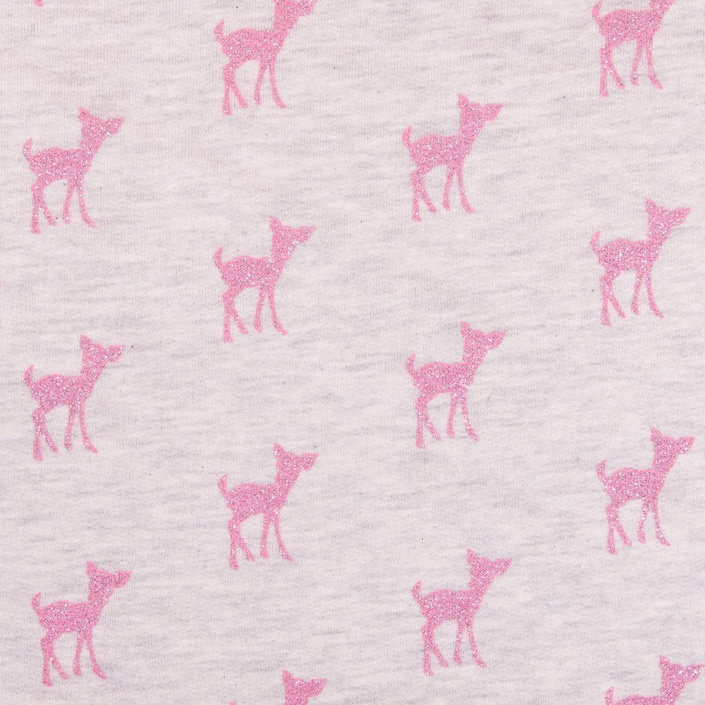 Tissu Sweat Gris chiné clair Biches à paillettes Roses