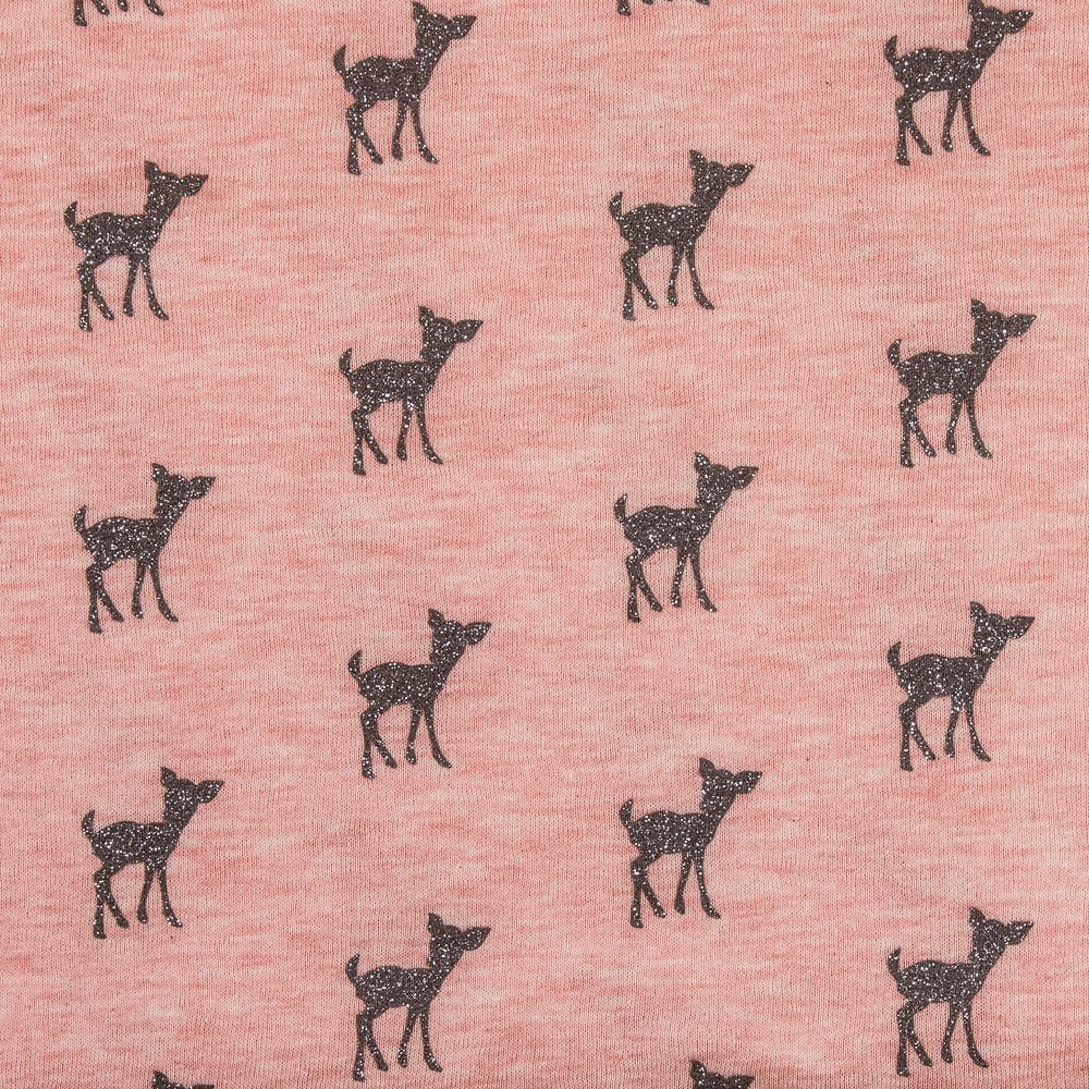 Tissu Sweat Rose chiné Biches à paillettes Grises