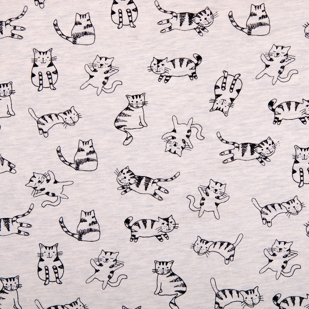 Tissu Jersey Coton Beige chiné Chats Noirs